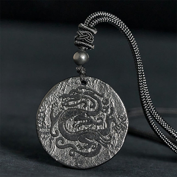 Buddha Stones Carved Dragon Pattern Authentic Shungite Stone Inner Strength Necklace Pendant - Shungite Stone(Protection ♥ Grounding) - 35-40mm - image 0