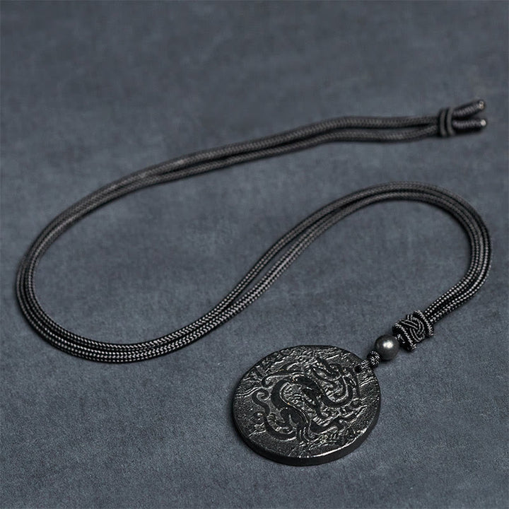 Buddha Stones Carved Dragon Pattern Authentic Shungite Stone Inner Strength Necklace Pendant - image 6