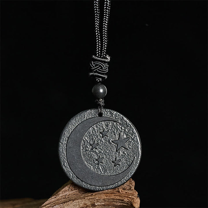 Buddha Stones Moon Star Round Design Authentic Shungite Stone Protection Necklace Pendant - image 2