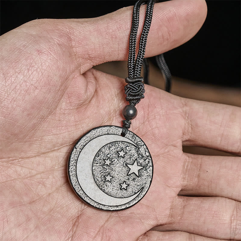 Buddha Stones Moon Star Round Design Authentic Shungite Stone Protection Necklace Pendant - image 4