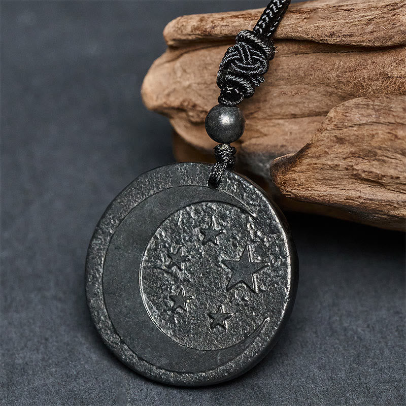 Buddha Stones Moon Star Round Design Authentic Shungite Stone Protection Necklace Pendant - image 3
