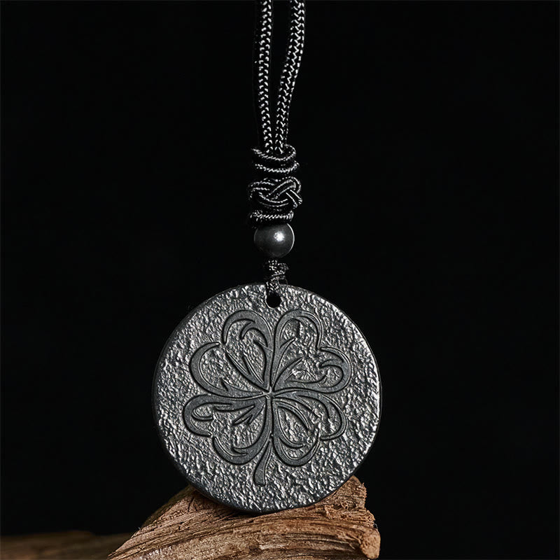 Buddha Stones Four Leaf Clover Authentic Shungite Stone Graphite Stone Protection Necklace Pendant - image 1