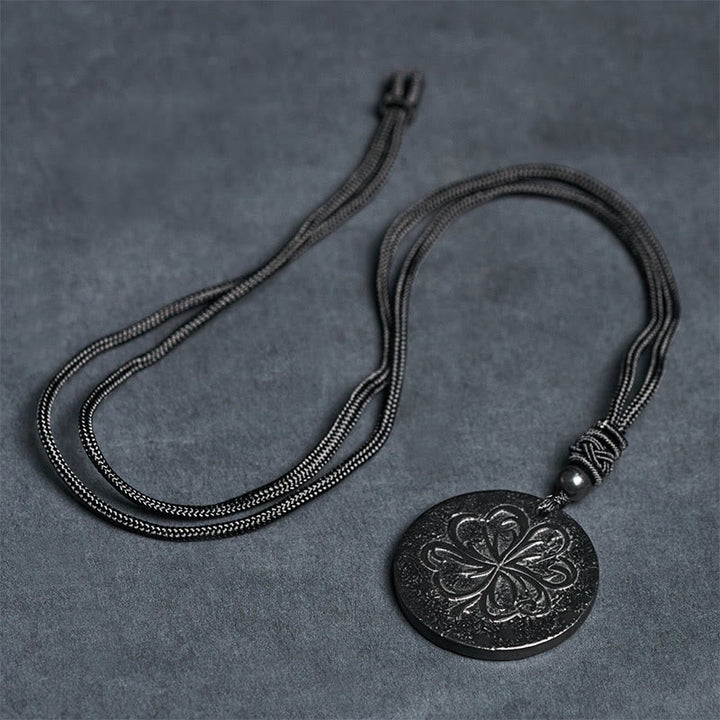 Buddha Stones Four Leaf Clover Authentic Shungite Stone Graphite Stone Protection Necklace Pendant - image 5
