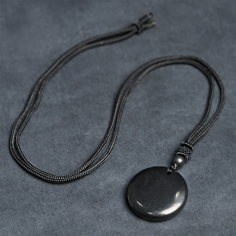 Buddha Stones Geometric Round Authentic Shungite Stone Rope Inner Strength Necklace Pendant - image 7