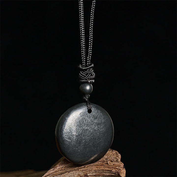 Buddha Stones Geometric Round Authentic Shungite Stone Rope Inner Strength Necklace Pendant - image 5