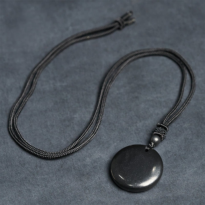 Buddha Stones Geometric Round Authentic Shungite Stone Rope Inner Strength Necklace Pendant - image 8