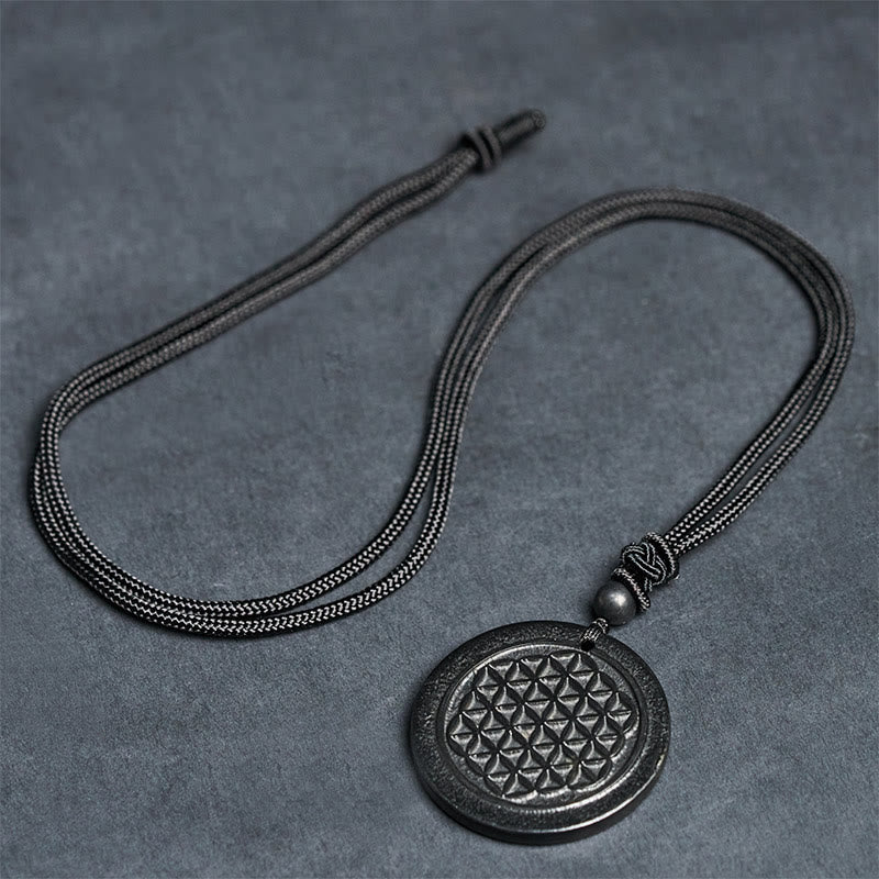 Buddha Stones Flower of Life Carving Design Authentic Shungite Stone Protection Necklace Pendant - image 5