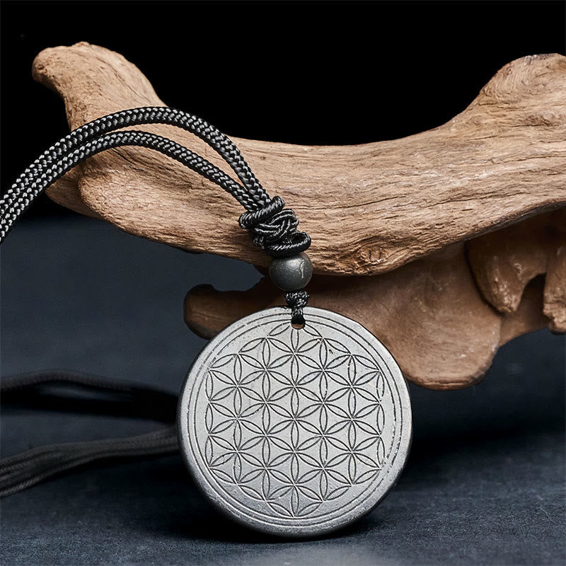 Buddha Stones Flower of Life Carving Design Authentic Shungite Stone Protection Necklace Pendant - image 9