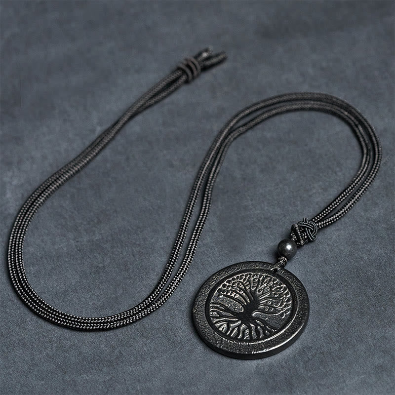 Buddha Stones The Tree of Life Carving Pattern Authentic Shungite Stone Protection Necklace Pendant - image 6