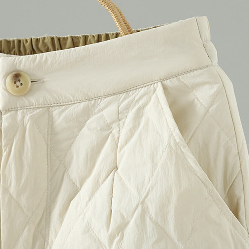 Buddha Stones Pink Flower Rhombus Pattern Cotton Thick Women's Pants With Pockets - image 7