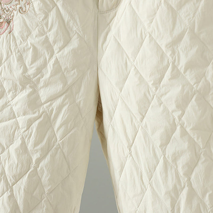 Buddha Stones Pink Flower Rhombus Pattern Cotton Thick Women's Pants With Pockets - image 4