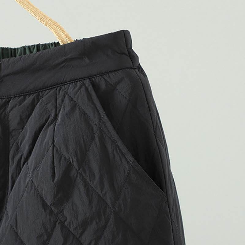 Buddha Stones Pink Flower Rhombus Pattern Cotton Thick Women's Pants With Pockets - image 14