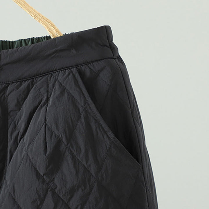 Buddha Stones Pink Flower Rhombus Pattern Cotton Thick Women's Pants With Pockets - image 14