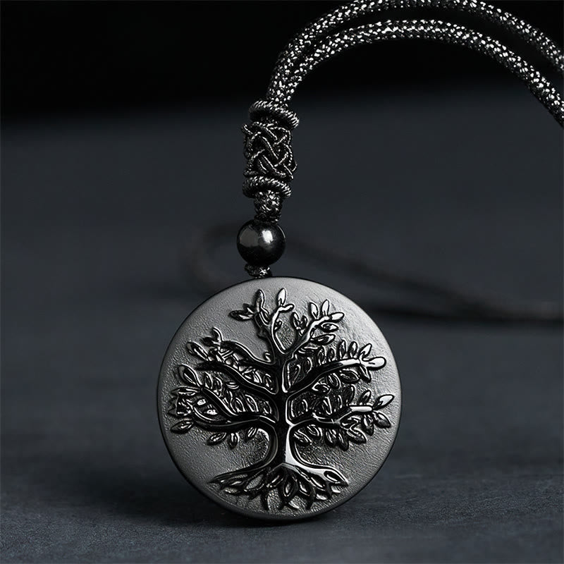 Buddha Stones Natural The Tree of Life Pattern Black Obsidian Transformation Necklace Pendant - Black Obsidian(Pendant Size: Approx. 30mm) - image 0