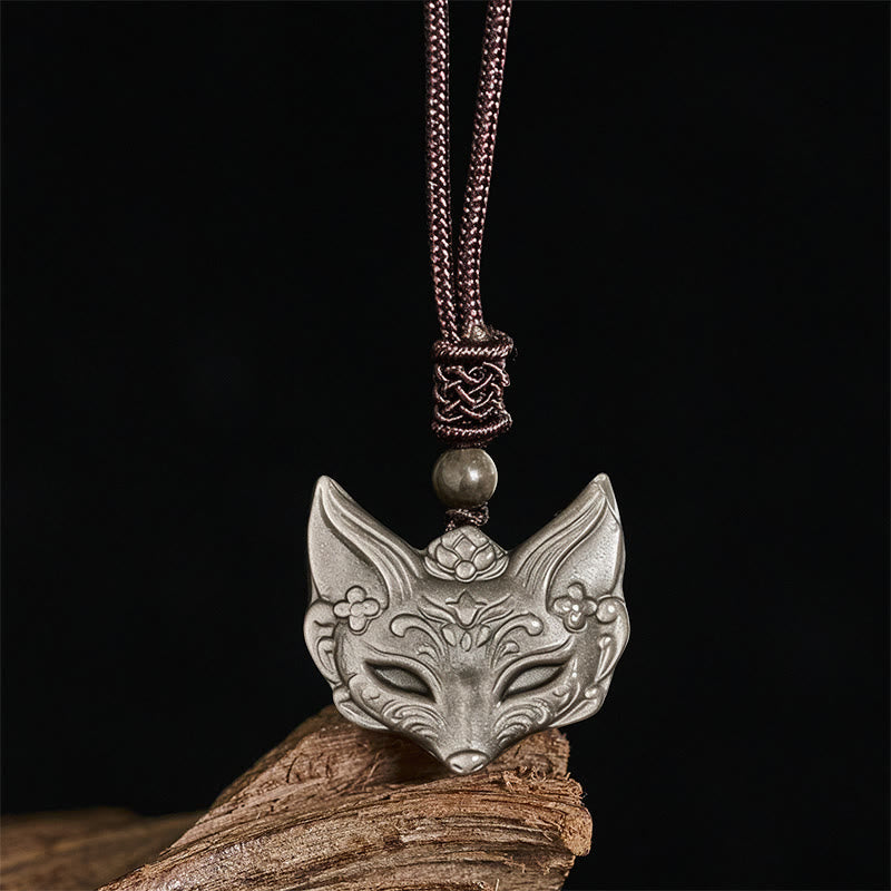 Buddha Stones Relief Fox Design Silver Sheen Obsidian Ice Obsidian Protection Necklace Pendant - image 4