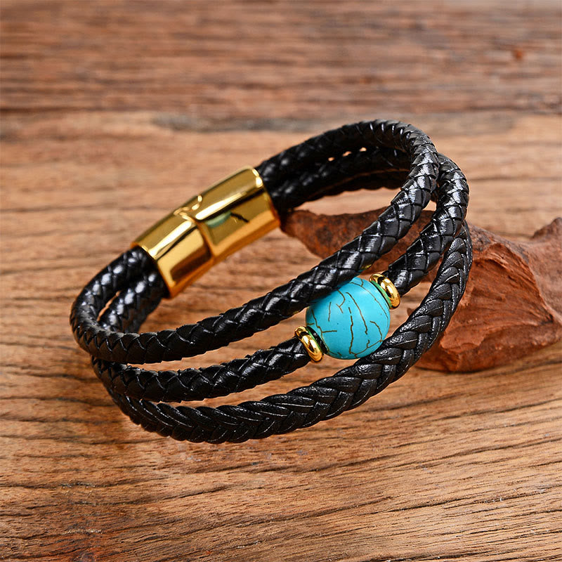 Buddha Stones Multicolored Bead Amethyst Lazurite Craved Six True Words Braided Leather Balance Bracelet - Turquoise - 18-22cm - image 21