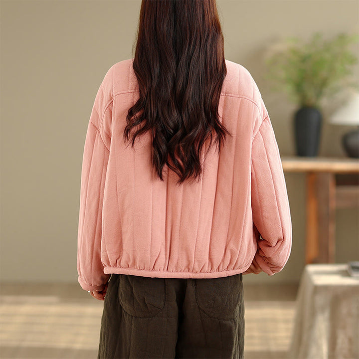 Buddha Stones Frog-Button Striped Design Long Sleeve Thickened Cotton Women's Jacket With Pockets - image 6