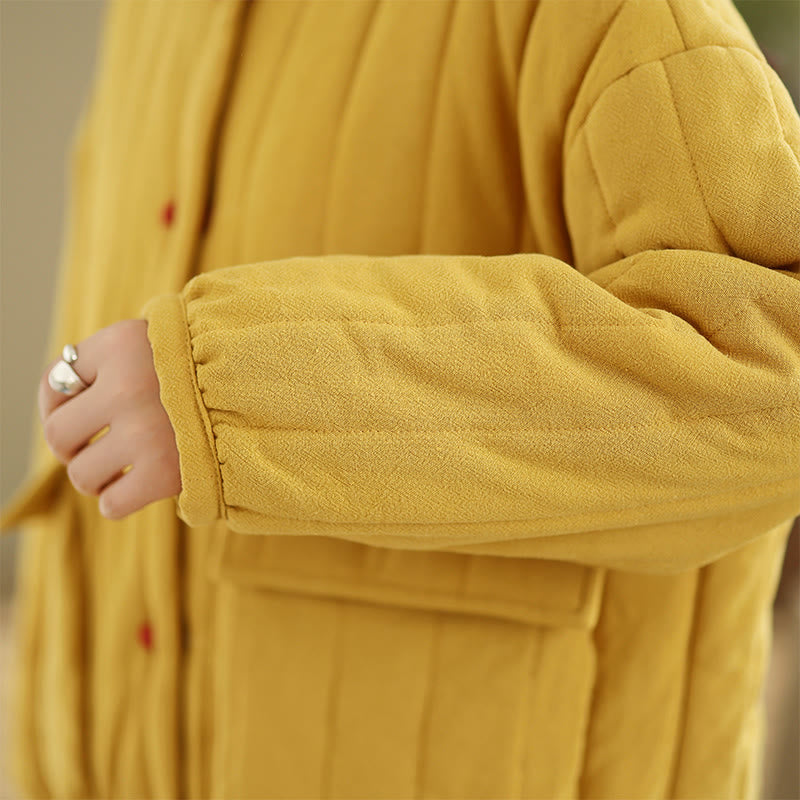 Buddha Stones Frog-Button Striped Design Long Sleeve Thickened Cotton Women's Jacket With Pockets - image 16