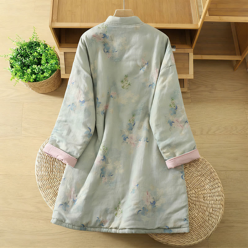 Buddha Stones Frog-button Flower Pattern Crew Neck Thickened Cotton Long Sleeve Women's Coat  - image 12