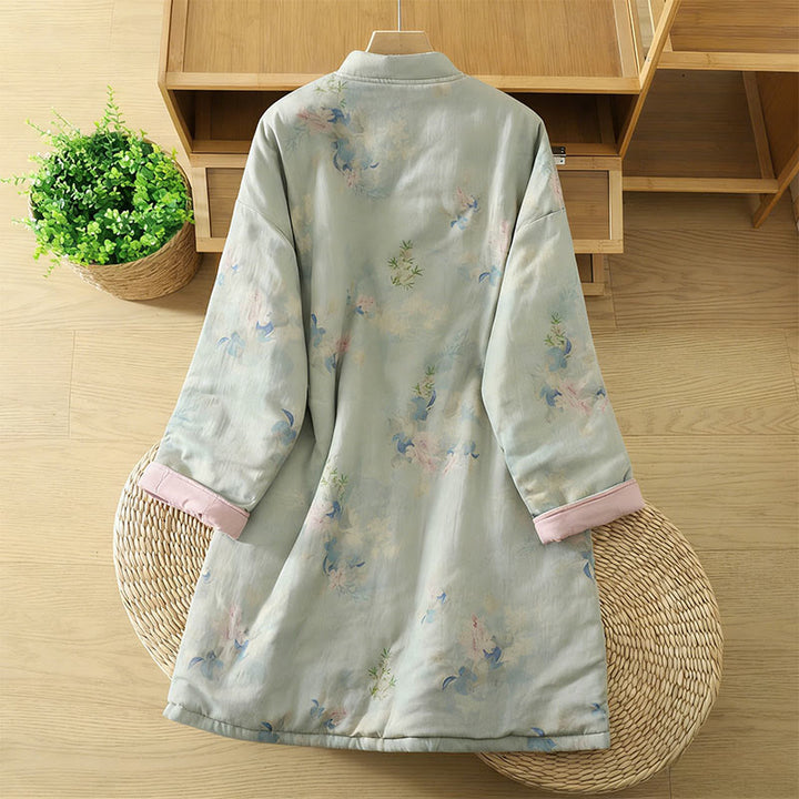 Buddha Stones Frog-button Flower Pattern Crew Neck Thickened Cotton Long Sleeve Women's Coat  - image 12