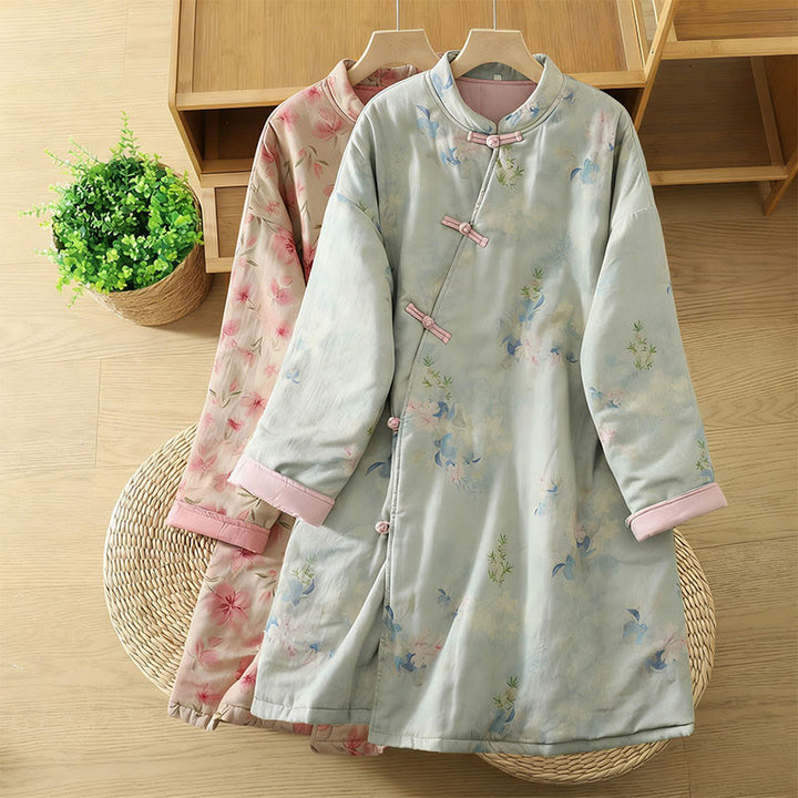 Buddha Stones Frog-button Flower Pattern Crew Neck Thickened Long Sleeve Women's Coat  - image 22