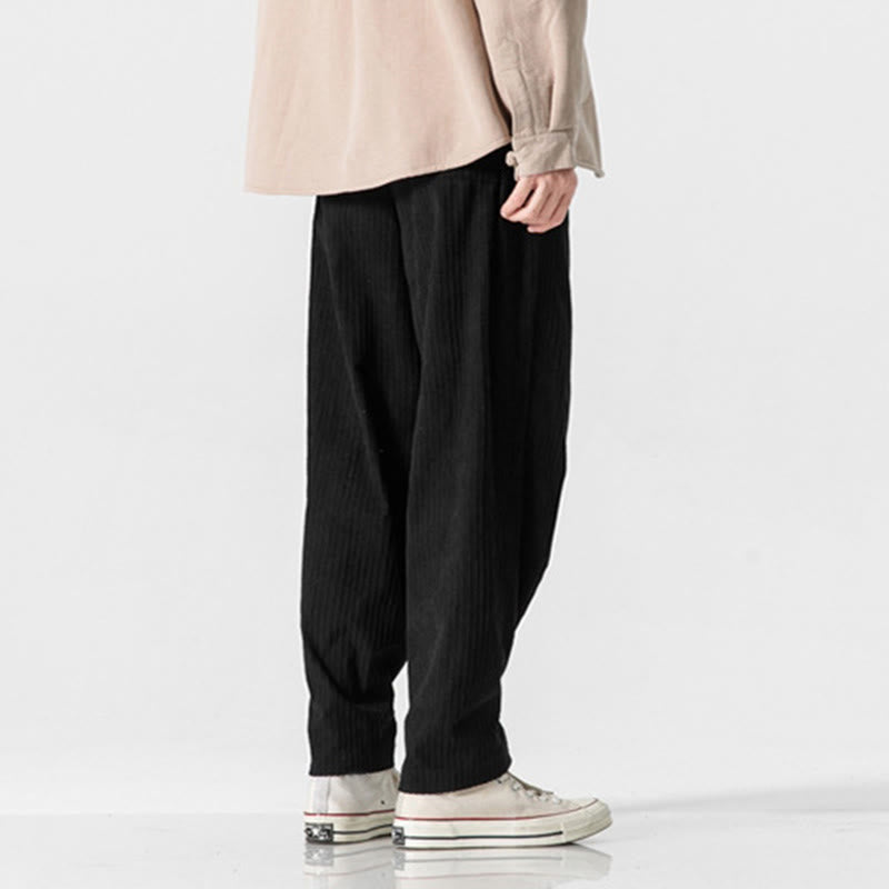 Buddha Stones Fall Winter Men's Pure Color Button Design Cotton Straight Leg Pants With Pockets - image 26