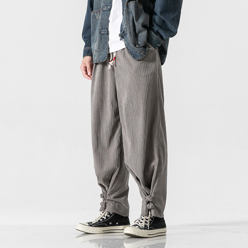 Buddha Stones Fall Winter Men's Pure Color Button Design Cotton Straight Leg Pants With Pockets - image 8