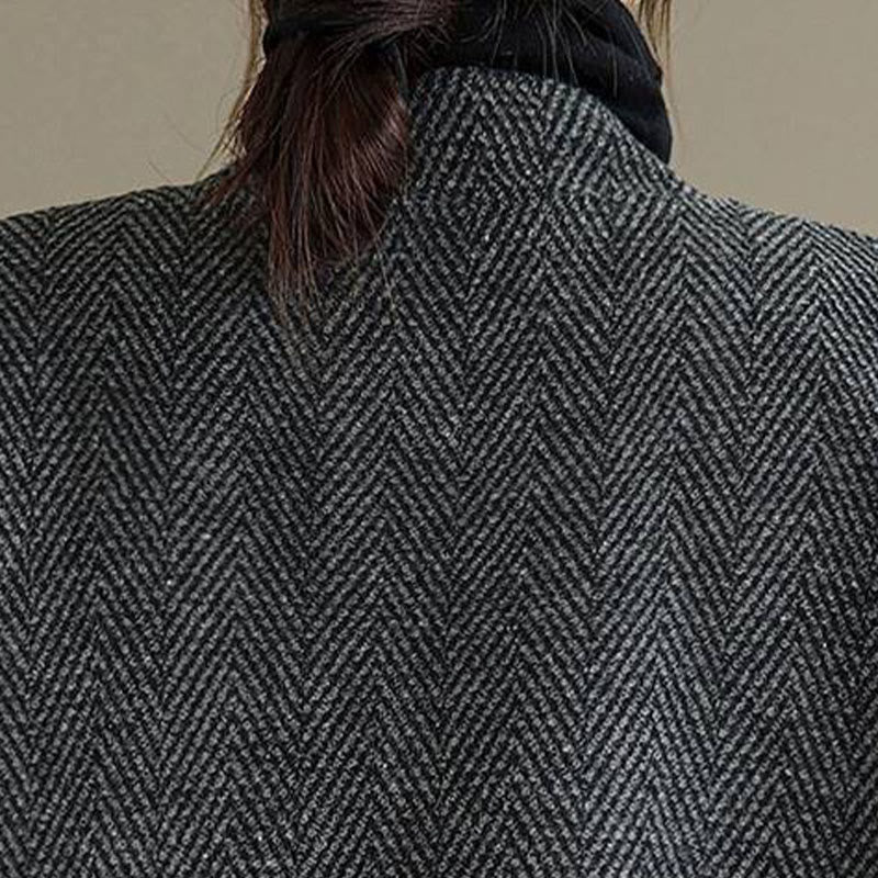 Buddha Stones Stripe V-Neck Cotton Long Sleeve Women's Coat With Pockets - image 6