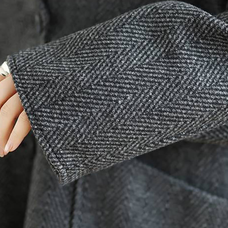 Buddha Stones Stripe V-Neck Cotton Long Sleeve Women's Coat With Pockets - image 8