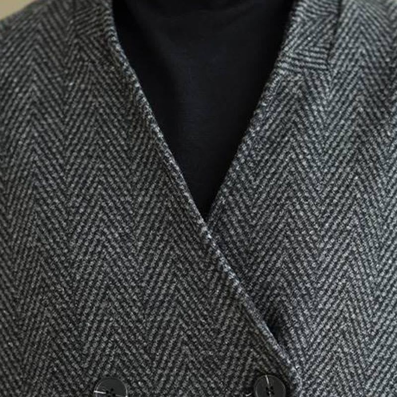 Buddha Stones Stripe V-Neck Cotton Long Sleeve Women's Coat With Pockets - image 5