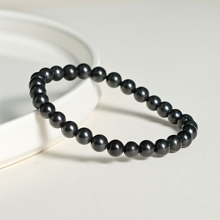 Buddha Stones Round Authentic Shungite Stone Inner Strength Beaded Bracelet - image 2