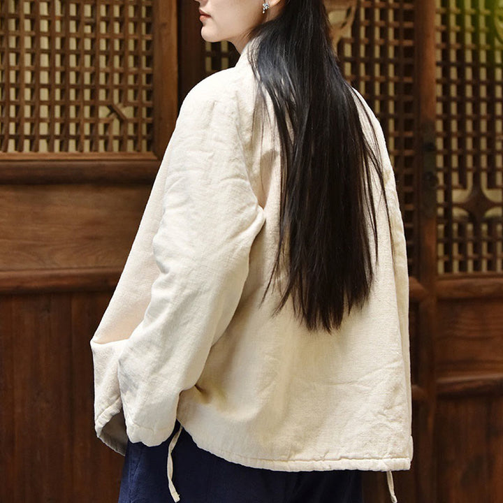 Buddha Stones Slanted Collar Plain Long Sleeve Thickened Cotton Women's Jacket  - image 4