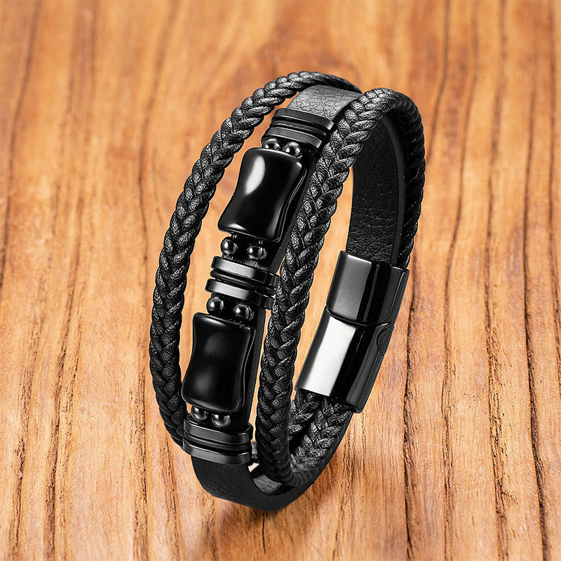 Buddha Stones Green Aventurine Amethyst Black Onyx Pink Crystal Positivity Braided Leather Bracelet - Black Onyx - 18-22cm - image 6