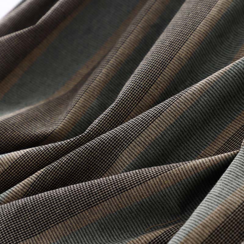 Buddha Stones Lapel Color Blocking Design Long Sleeve Cotton Midi Dress With Pockets - image 7