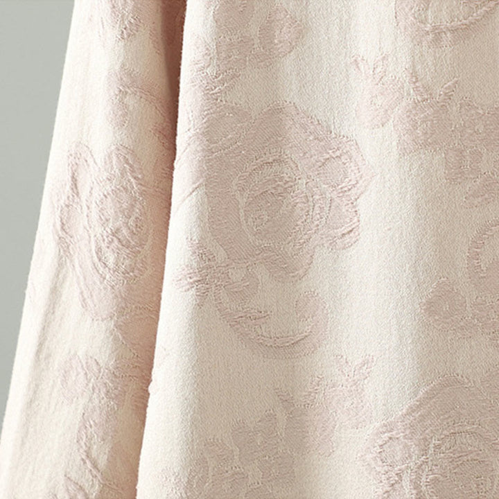 Buddha Stones Stand Collar Frog-Button Flower Pattern Embroidery Design Long Sleeve Cotton Midi Dress - image 7