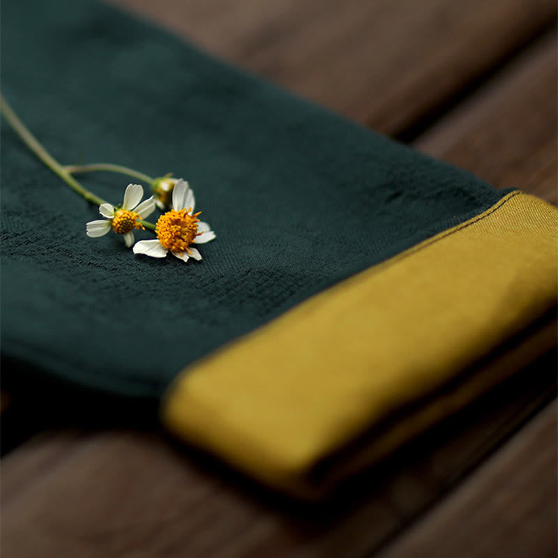 Buddha Stones Frog-Button Plain V-Neck Long Sleeve Cotton Midi Dress With Pockets - image 8