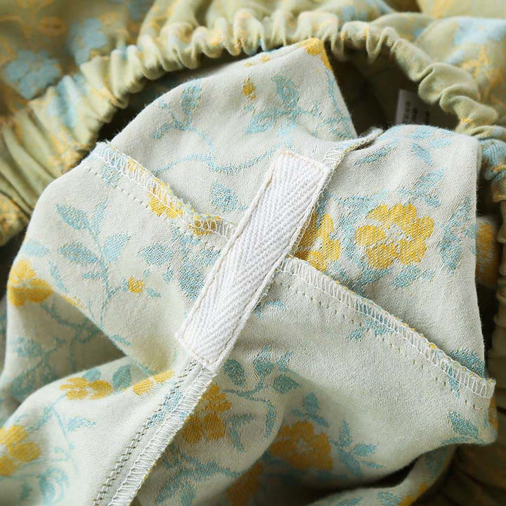 Buddha Stones 2pcs Colorful Floral Leaf Long Sleeve V-Neck Shirt Pants Cotton Pajamas Set With Pockets - image 9