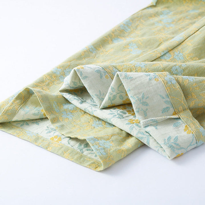 Buddha Stones 2pcs Colorful Floral Leaf Long Sleeve V-Neck Shirt Pants Cotton Pajamas Set With Pockets - image 4