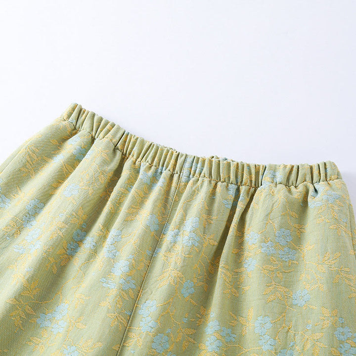 Buddha Stones 2pcs Colorful Floral Leaf Long Sleeve V-Neck Shirt Pants Cotton Pajamas Set With Pockets - image 2