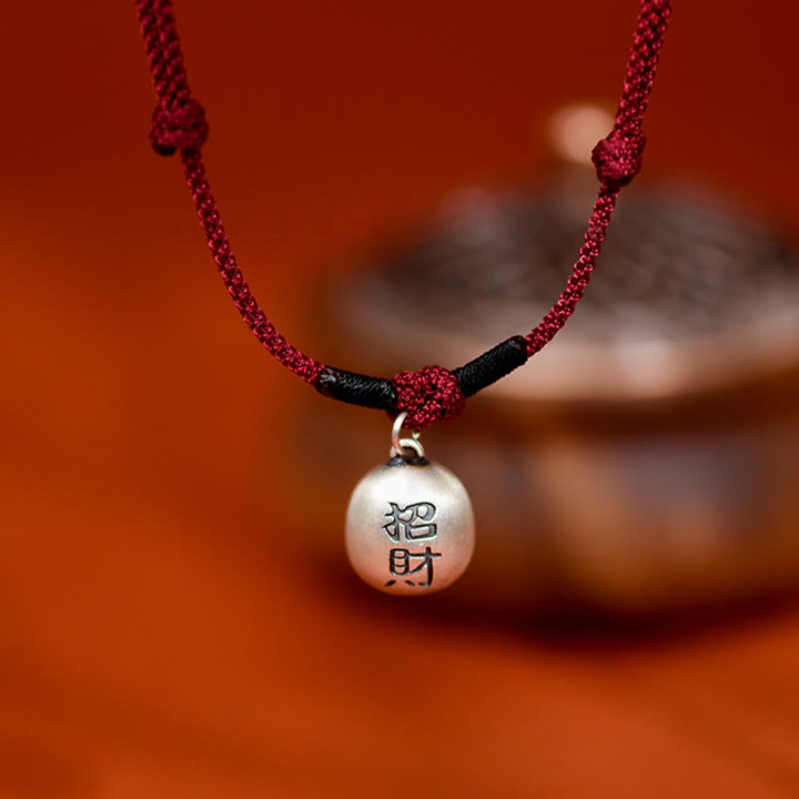 Buddha Stones Silver Attract Fortune Fu Character Pendant Red String Luck Adjustable Cats Small Dogs Pet Collar - image 2