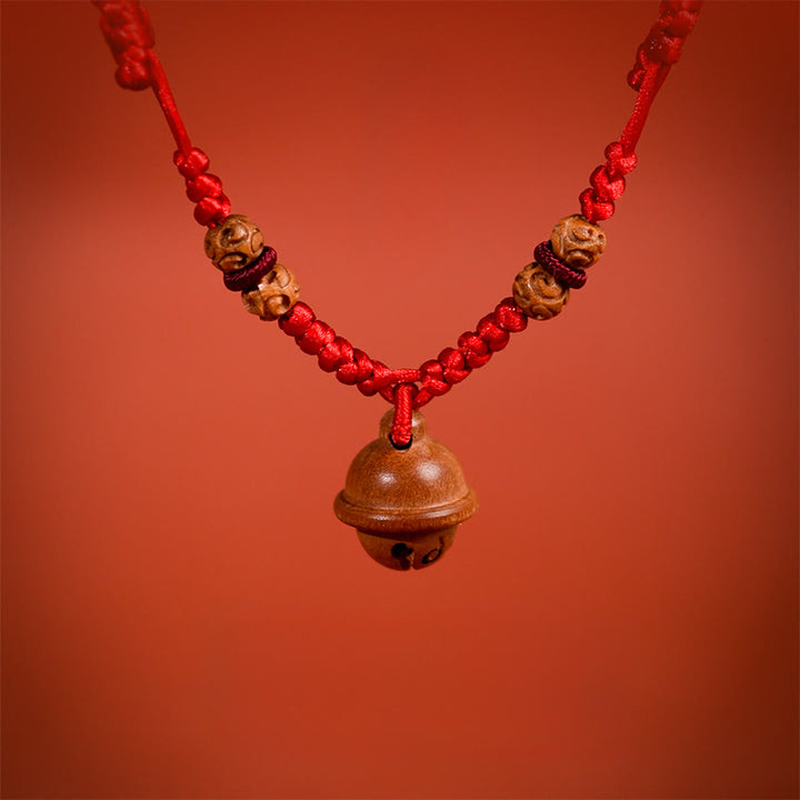 Buddha Stones Red String Peach Wood Bead Bell Strength Adjustable Cats Small Dogs Pet Collar - image 4