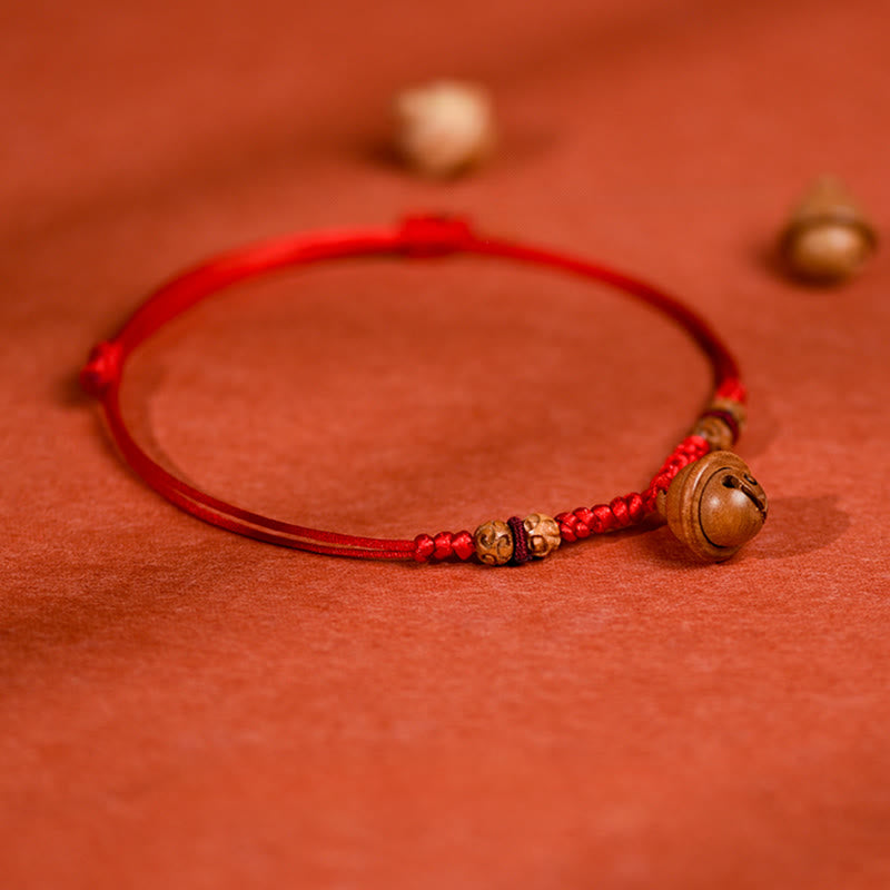 Buddha Stones Red String Peach Wood Bead Bell Strength Adjustable Cats Small Dogs Pet Collar - image 3