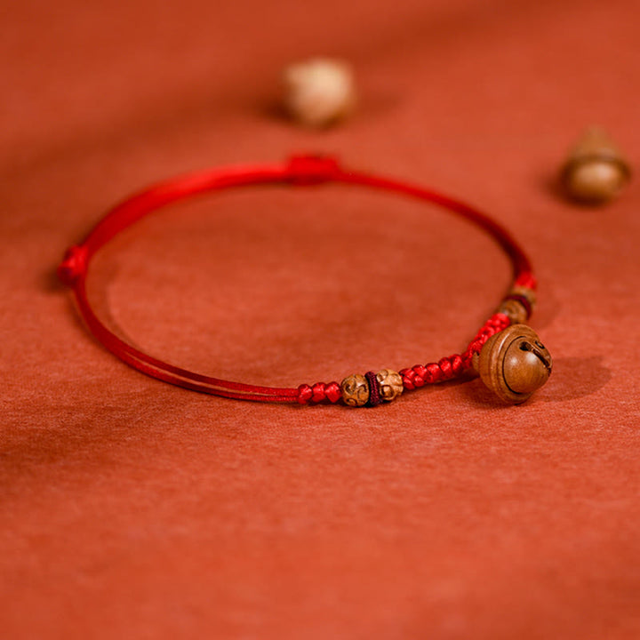 Buddha Stones Red String Peach Wood Bead Bell Strength Adjustable Cats Small Dogs Pet Collar - image 3