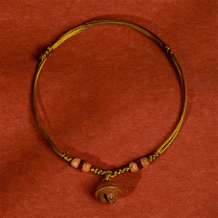Buddha Stones Red String Peach Wood Bead Bell Strength Adjustable Cats Small Dogs Pet Collar - Yellow Rope - 50-65cm - image 13