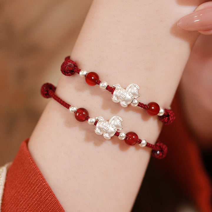 Buddha Stones 999 Sterling Silver Red Agate Year Of The Horse Prosperity String Bracelet - image 23