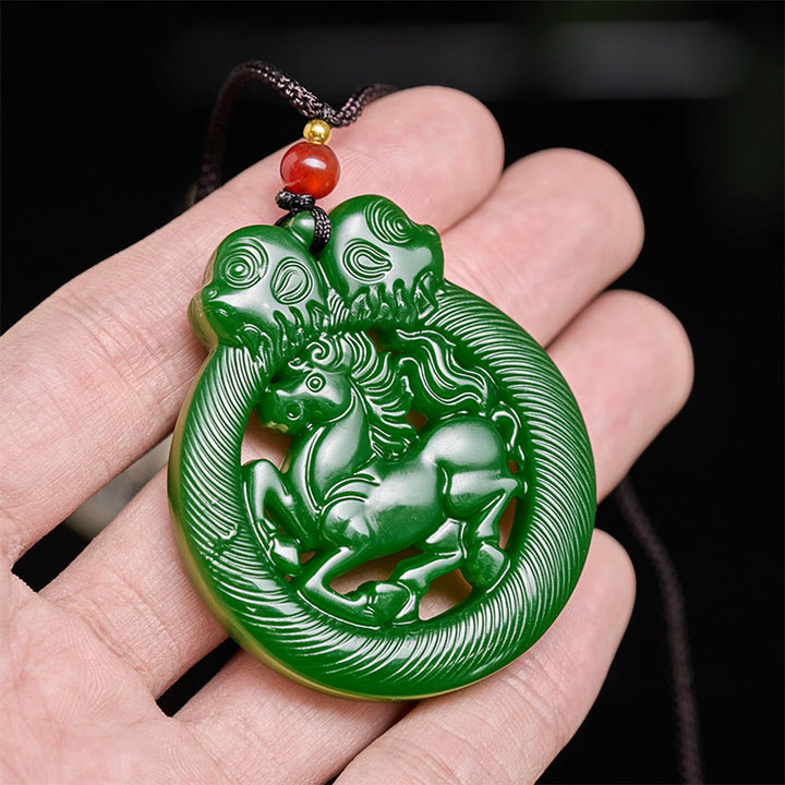 Buddha Stones Year Of The Horse Jade Prosperity Hollow Necklace Pendants - image 6