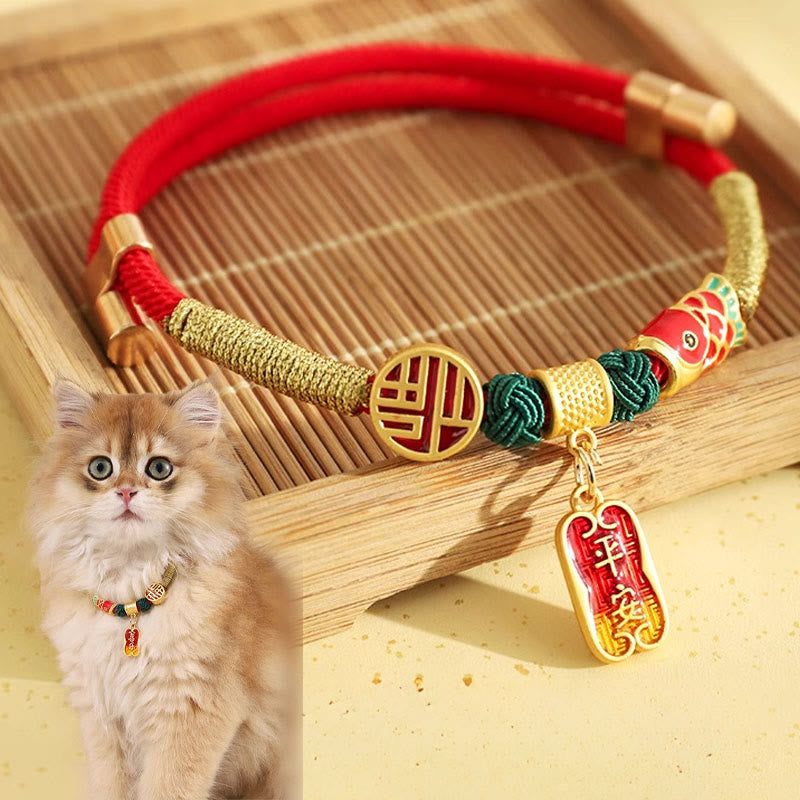 Buddha Stones Metal Pendant Red String Peace Joy Blessing Protection Adjustable Cats Small Dogs Pet Collar - Red Rope - 30-40cm - image 0