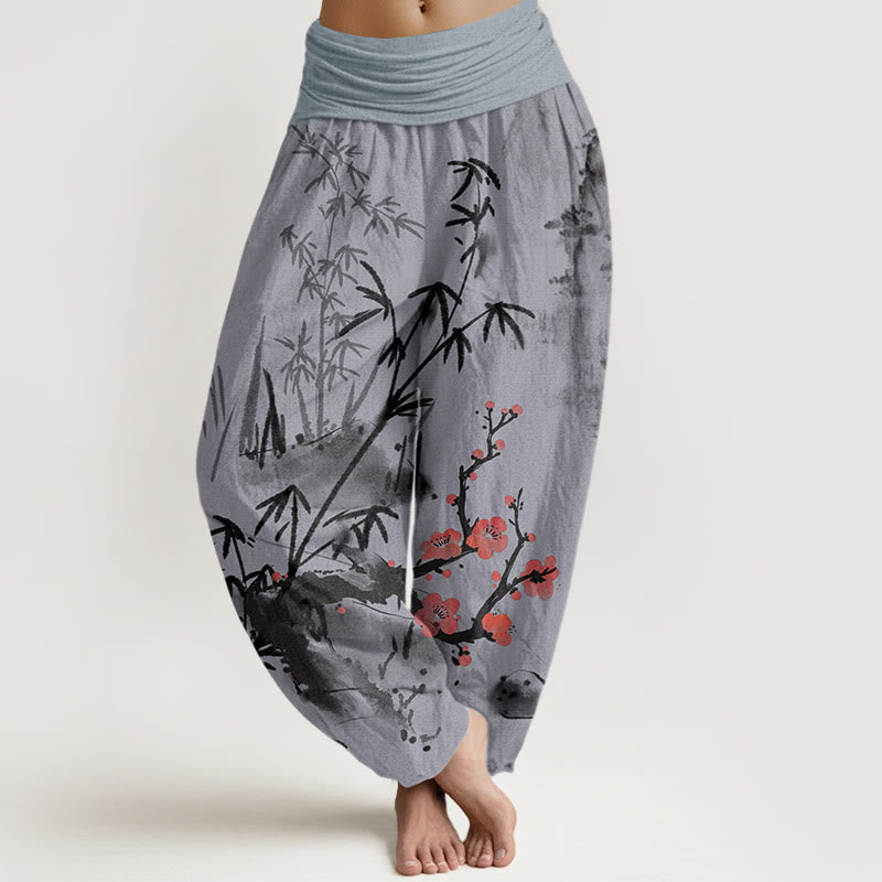 Buddha Stones Cotton Plum Blossoms Bamboo Orchids Chrysanthemums Pattern Women's Elastic Waist Harem Pants - MediumPurple - US22，UK/AU26，EU54 (6XL) - image 7