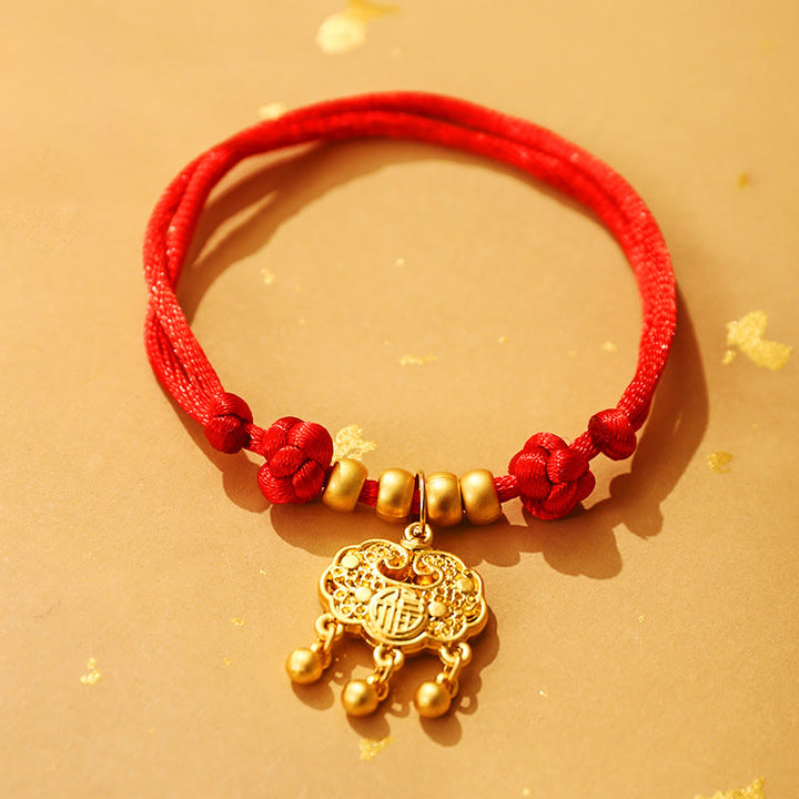 Buddha Stones Metal Ruyi Longevity Lock Red String Blessing Luck Adjustable Cats Small Dogs Pet Collar - Longevity Lock - 23-38cm - image 9