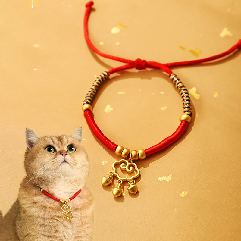 Buddha Stones Metal Ruyi Longevity Lock Red String Blessing Luck Adjustable Cats Small Dogs Pet Collar - Ruyi Lock - 23-38cm - image 0